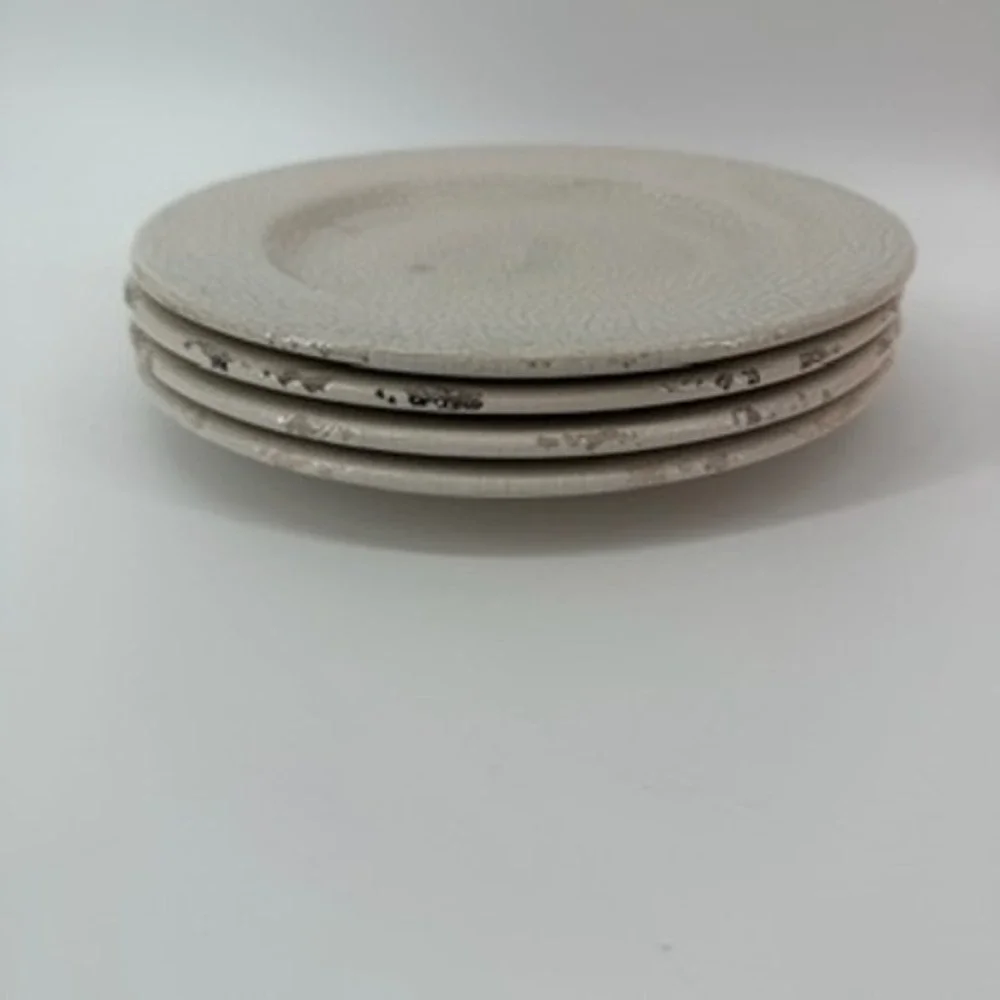 4 Williams Sonoma‎ Crackle Glaze Salad Plates Cream Made in Italy Rustic 9